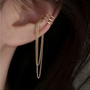 Bloggers Favorite gold stainless steel triple ear cuff and drop chain new NWT